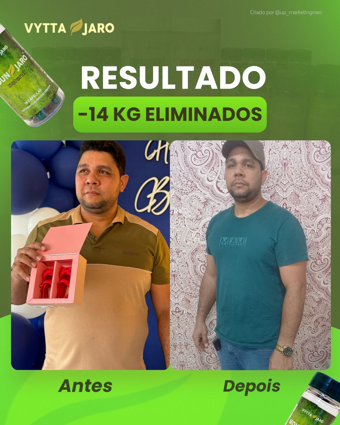 Antes e depois — resultado de 14kg eliminados
